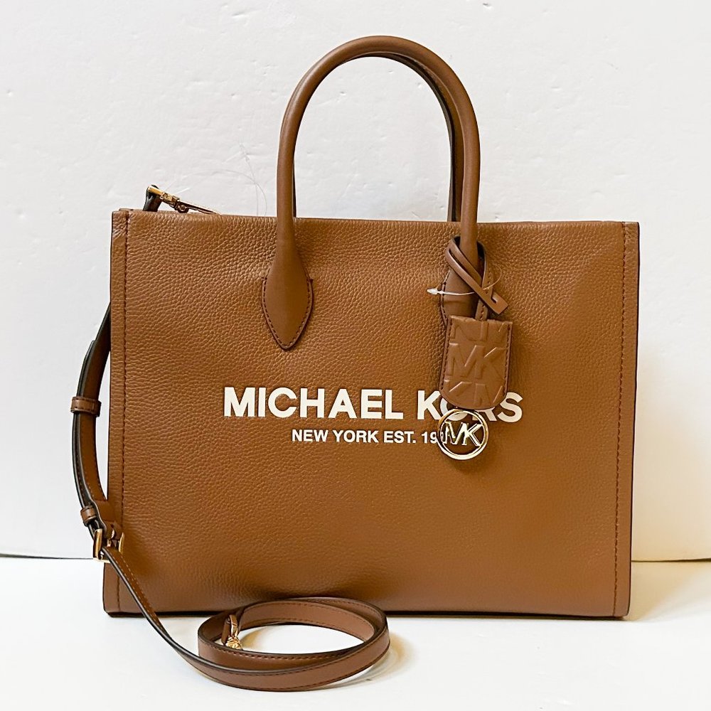Michael Kors Mirella Medium East West Tote Satchel Shoulder Leather Bag Brown